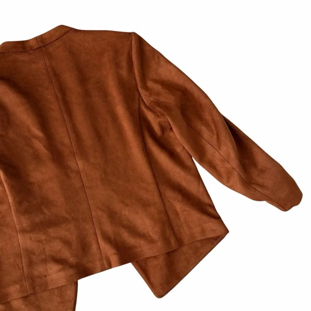 Bar III Faux Suede Open Front Jacket in Dark Clay – Size S (BNWT)